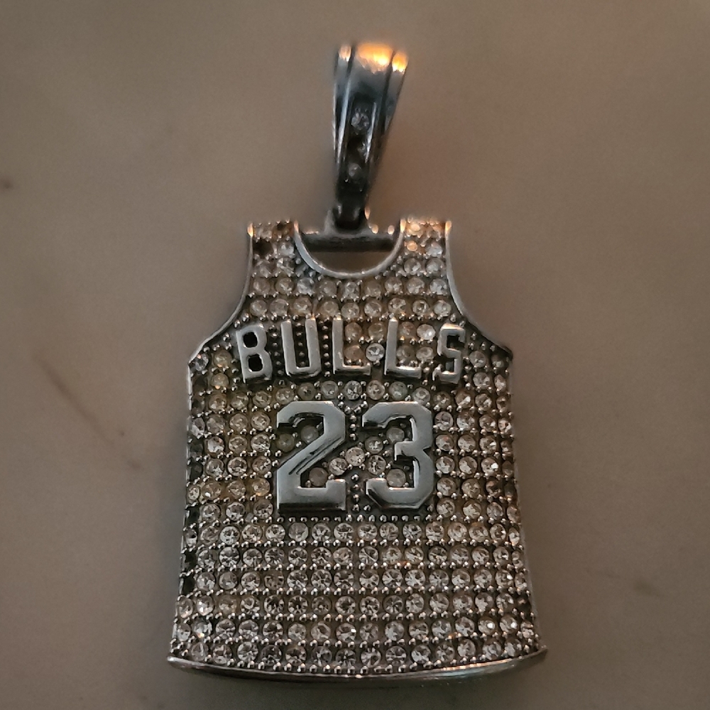 Silver Crystals Bulls 23 Jersey Pendant